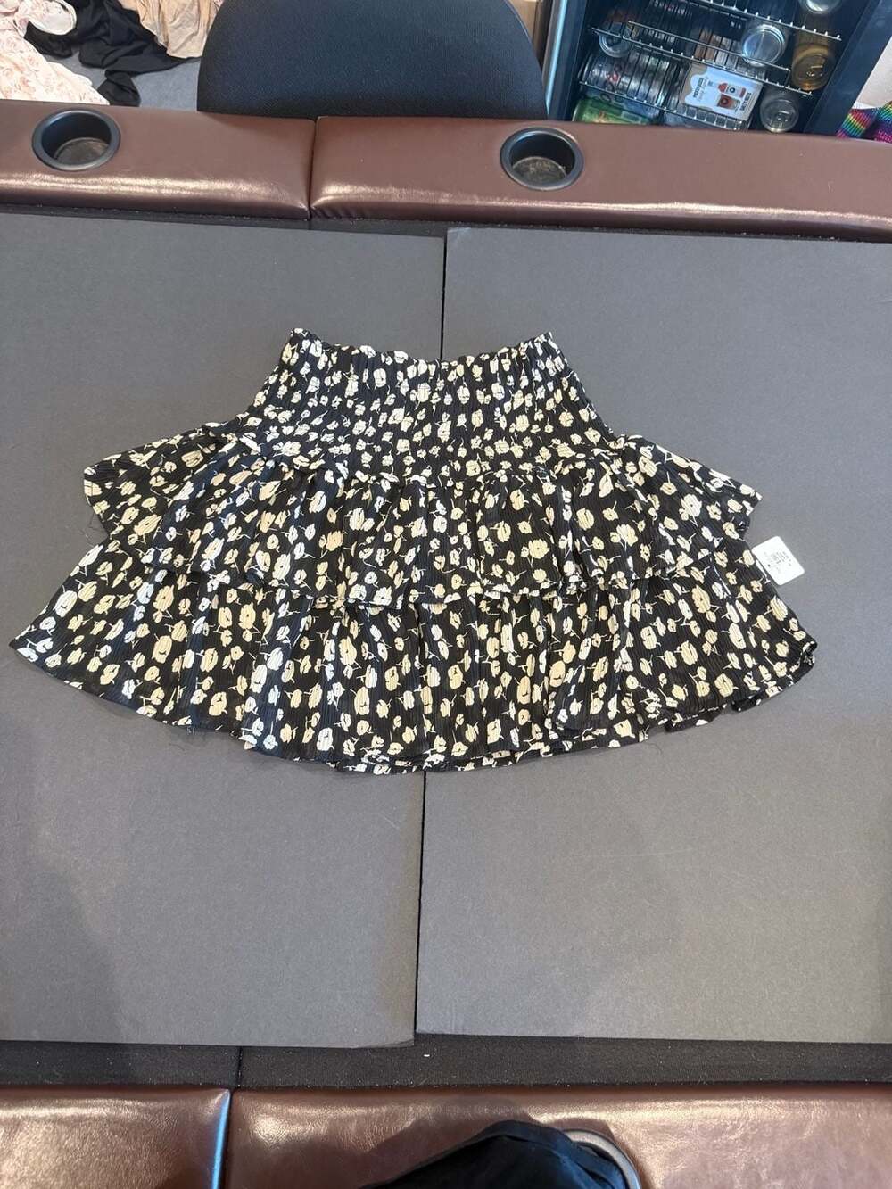 By Together Black and White Floral Print Smocked Tiered Mini Skirt